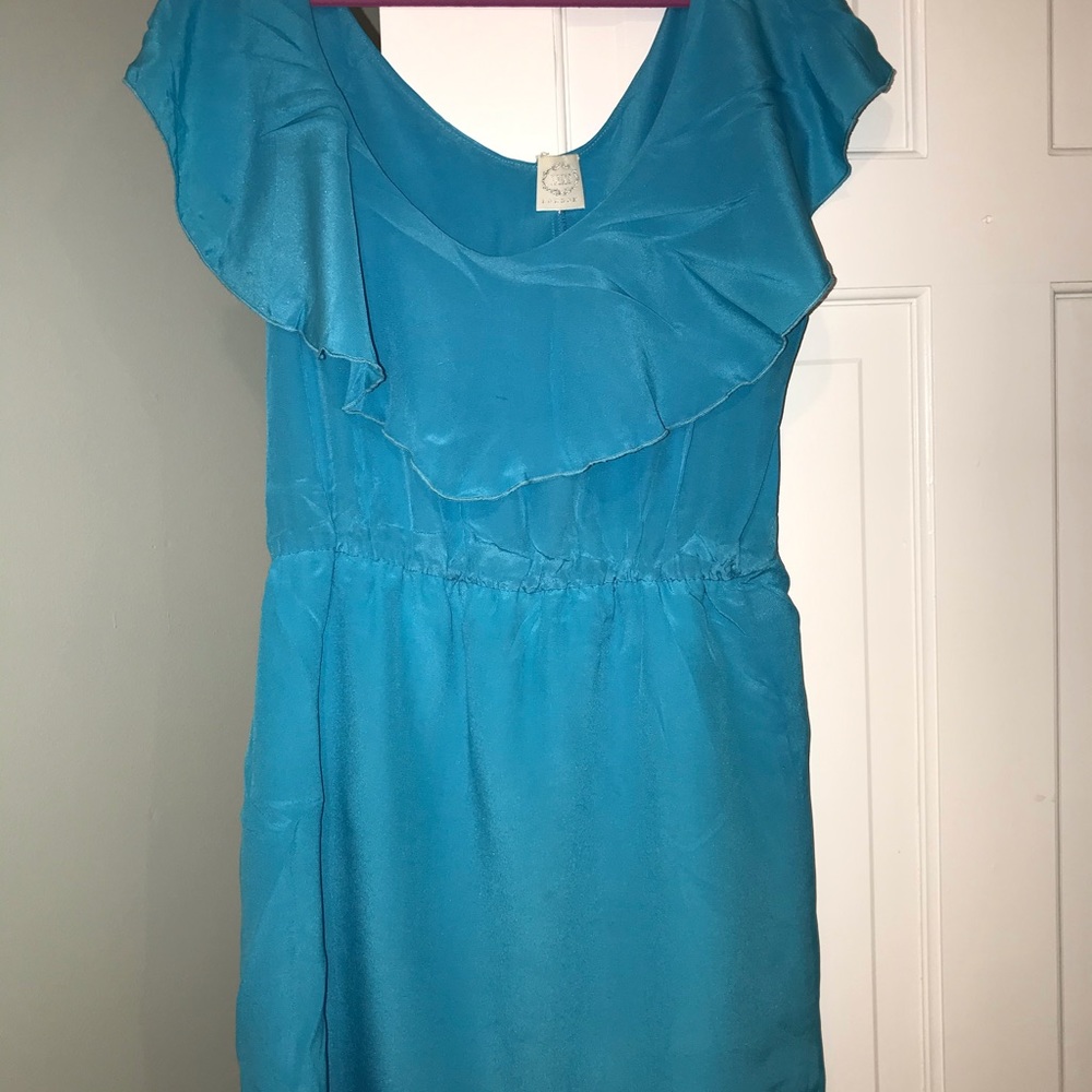 Turquoise luxe silk tunic top women size small